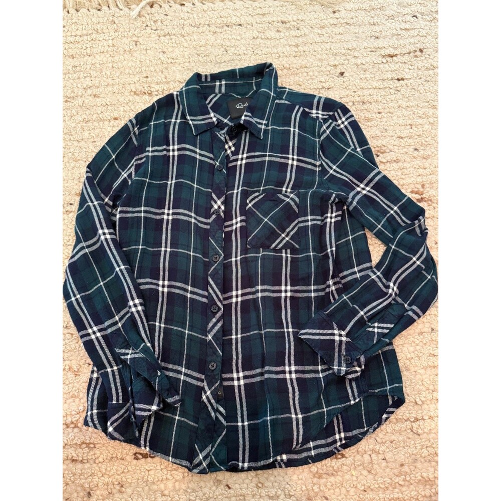 Rails Hunter Plaid Button Down Shirt Women’s Medium Green Navy White Flannel
